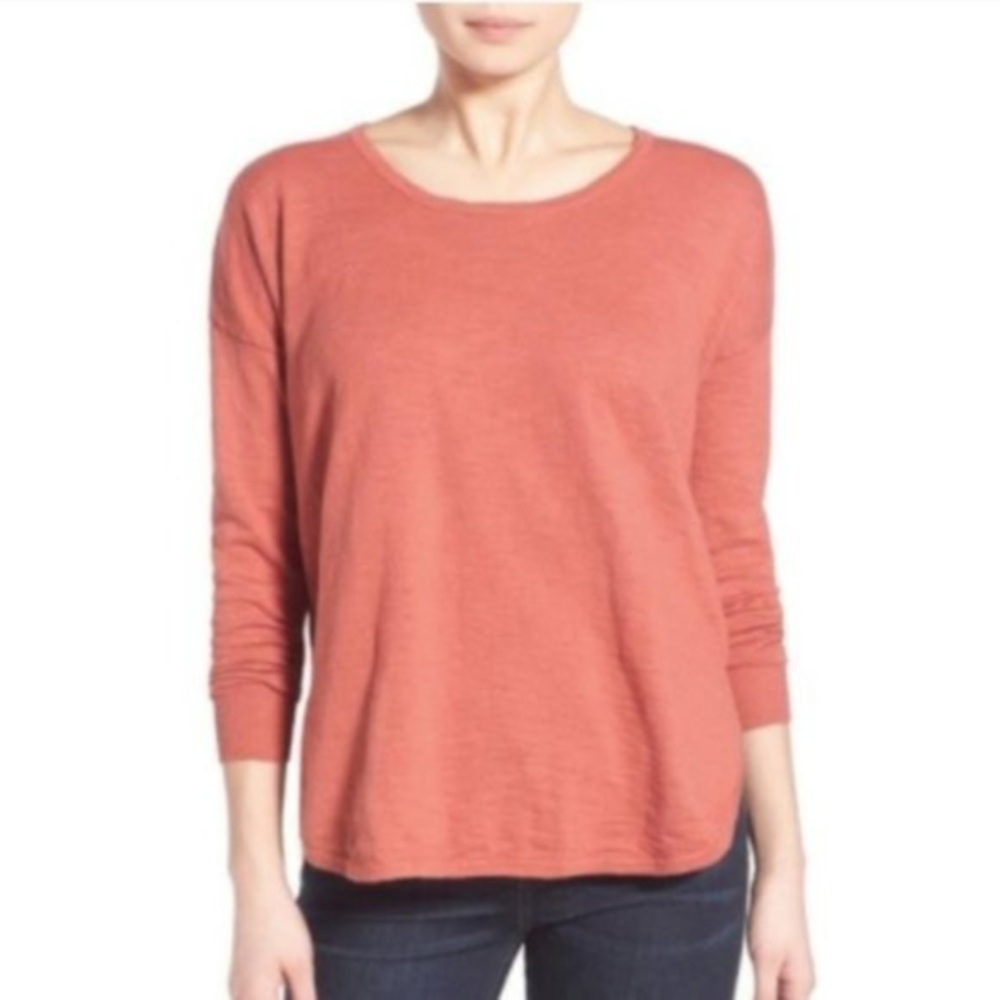 Madewell Long Sleeve cotton nylon top in coral​​​